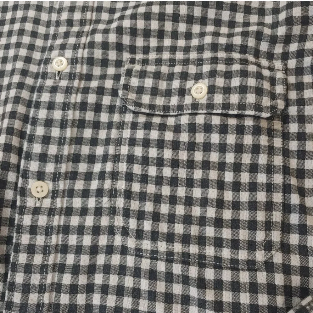 Banana Republic Flannel Shirt Men Large Preppy Black Micro Check Tailored Slim